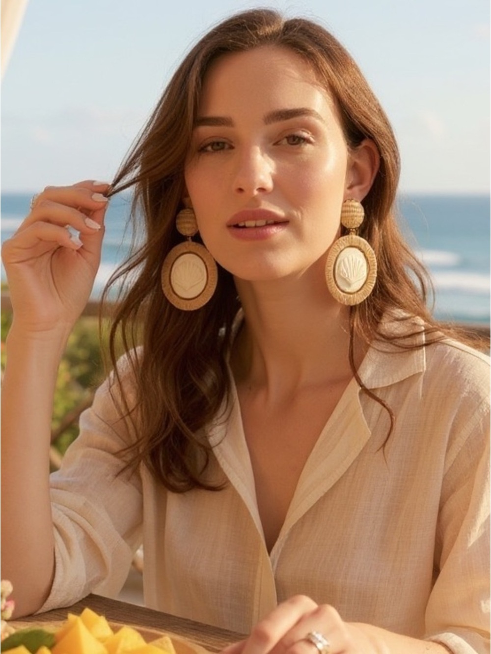 NWT Tuckernuck Raffia Rowen Clamshell Statement Drop Earrings - Picture 12 of 13